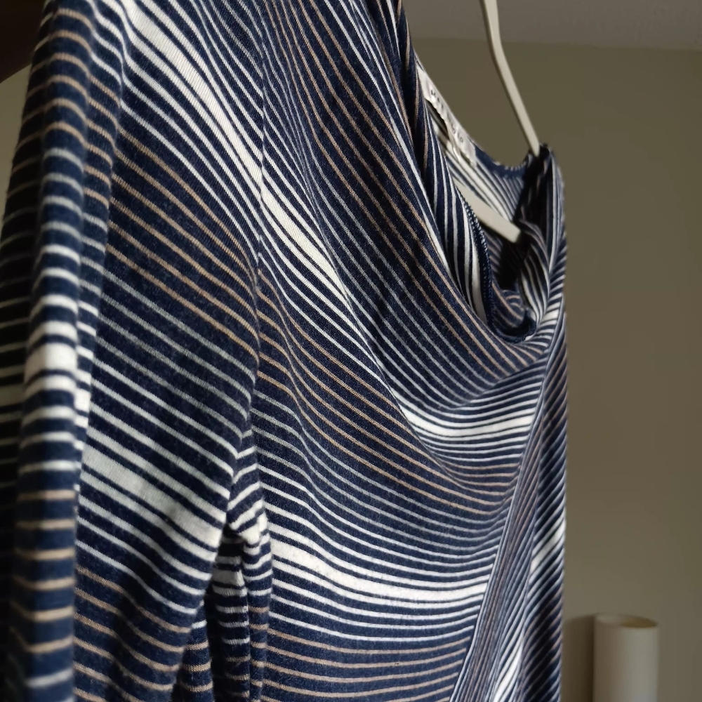 Three-Quarter Sleeve Navy & White Striped Cowl Neck Top - Picture 2 of 9